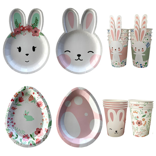 Easter Rabbit Paper Plate Eggs Bunny Paper Cup Plates Happy Easter Party Supplies Easter Gift - RB.