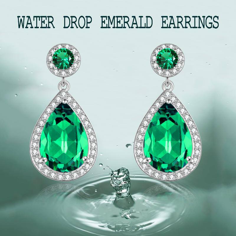 Sterling Silver Emerald Stud Earrings Jewelry - RB.