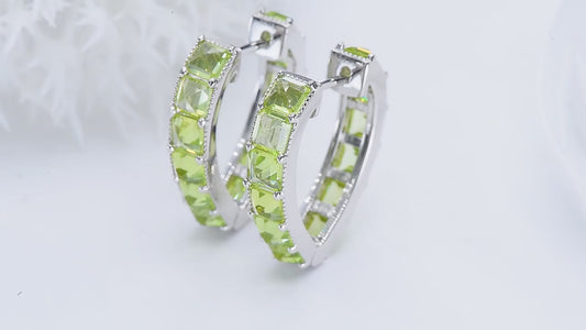 Hutang Natural Peridot Sterling Silver Clip Earring 4.7 Carats Real Gemstone Colorful Style Women Classic Jewelry Birthday Gifts