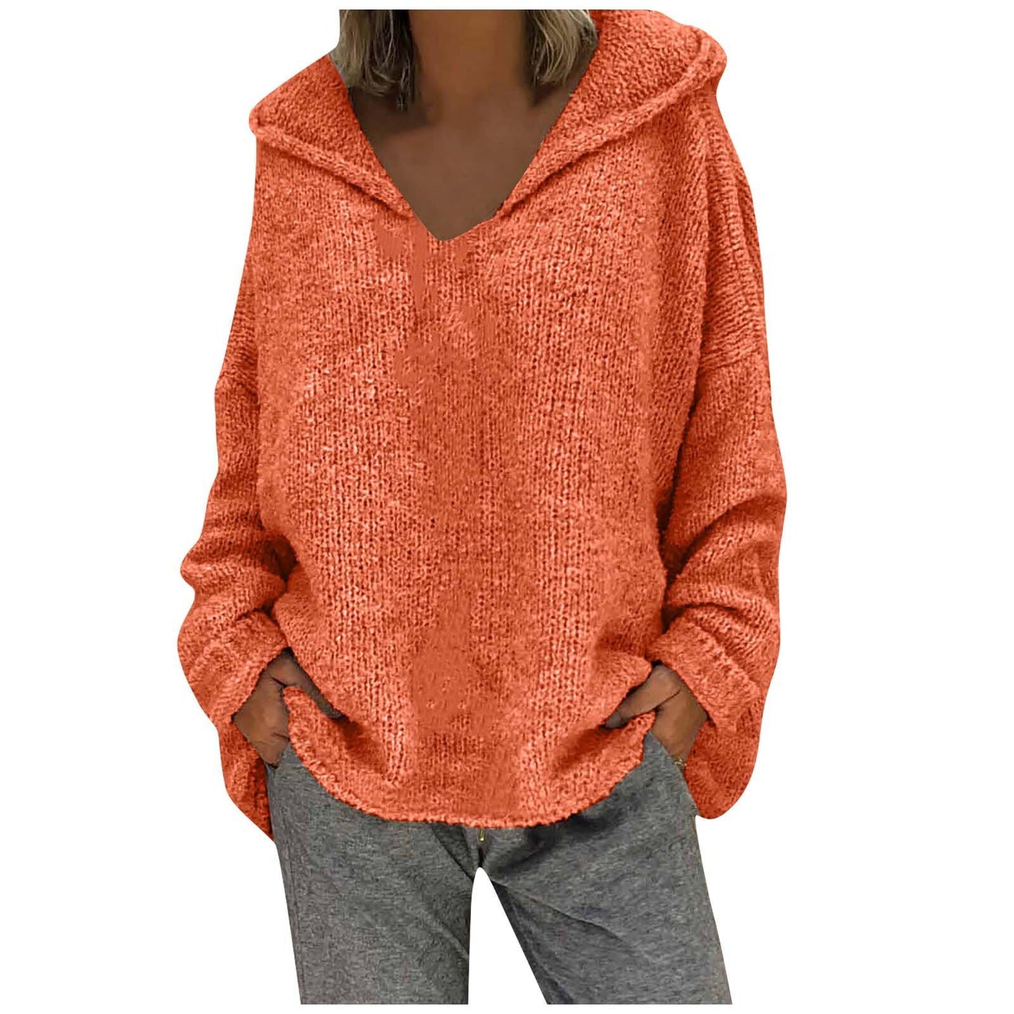 Fashion Knitted Hooded Sweater Casual Winter Sweatshirt Pullover Tops Ladies Female Streetwear Women Long Sleeve Blusas Jumper - RB.