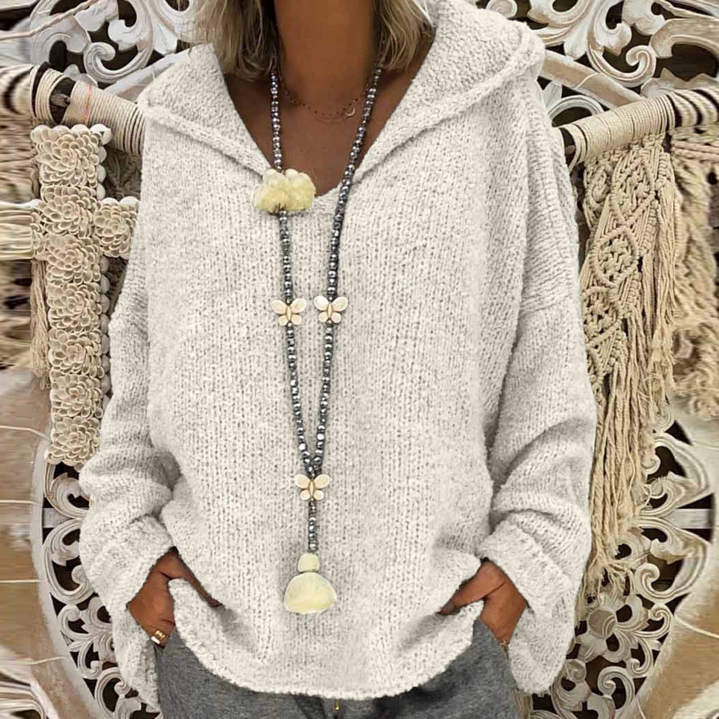Fashion Knitted Hooded Sweater Casual Winter Sweatshirt Pullover Tops Ladies Female Streetwear Women Long Sleeve Blusas Jumper - RB.