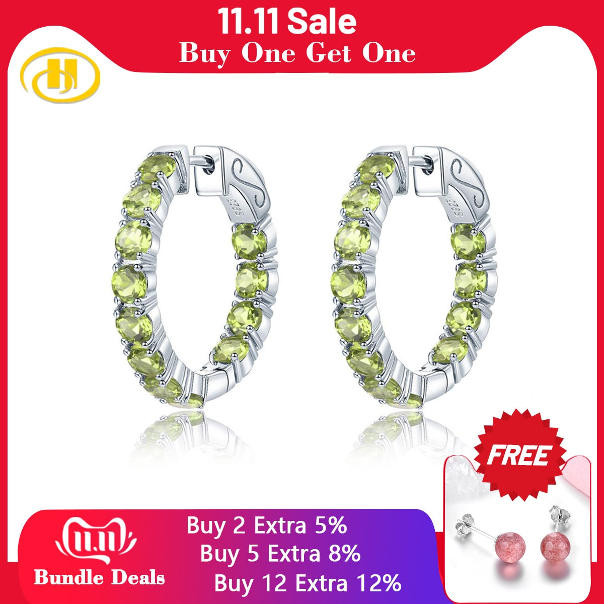 Hutang Natural Peridot Sterling Silver Clip Earring 4.7 Carats Real Gemstone Colorful Style Women Classic Jewelry Birthday Gifts - RB.