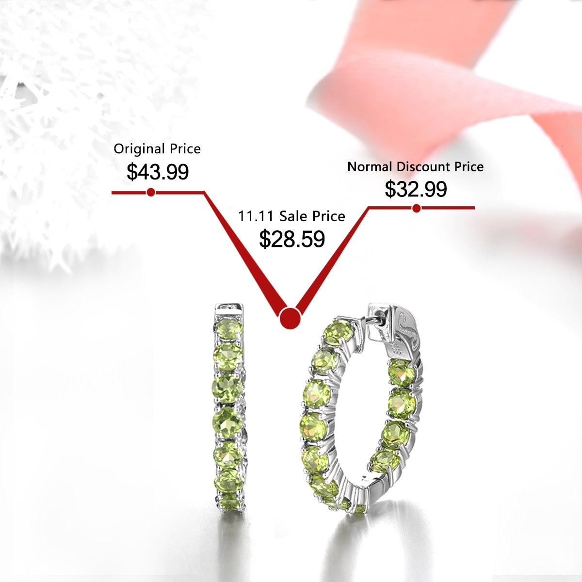 Hutang Natural Peridot Sterling Silver Clip Earring 4.7 Carats Real Gemstone Colorful Style Women Classic Jewelry Birthday Gifts - RB.