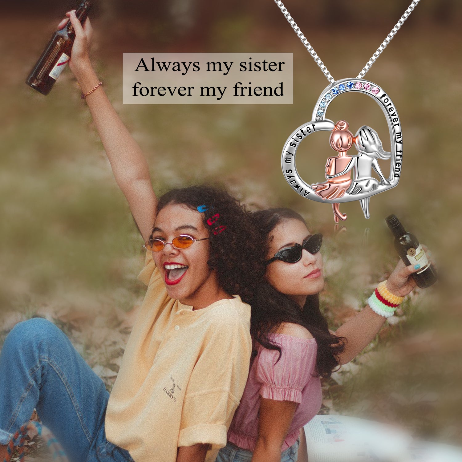 Sister Necklace Sterling Silver Always My Sister Forever My Friend Sisters Birthday Gifts - RB.