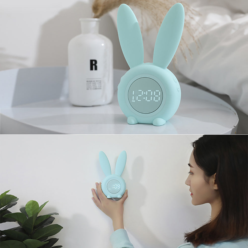 LED Digital Alarm Clock Bunny Ear Electronic LED Display Sound Control Cute Rabbit Night Lamp Desk Clock For Home Decoration - RB.
